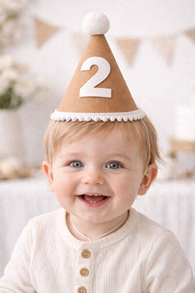 Partifabrik Kraft Cardboard Hat with Pompom 2 Years Old 17 cm