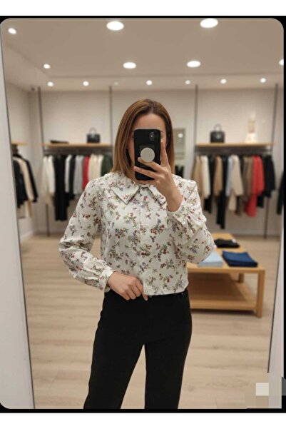 Azram Fashion kadın çiçek detaylı crop gömlek