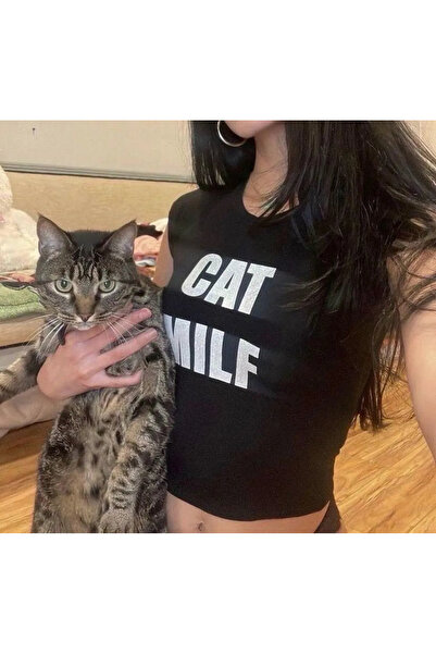 1blood Crna mačka milf štampani crop top