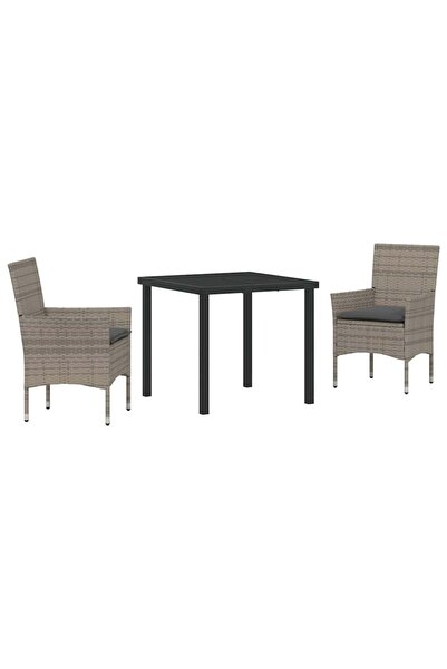 vidaxl Set de masă pentru grădină cu pernă 3 pcs Gri poliratan