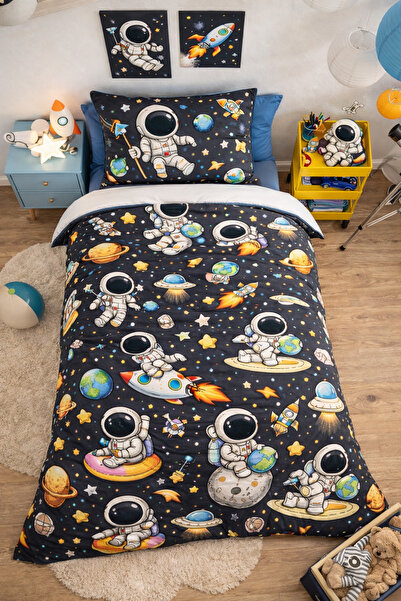Elay Tekstil Astronaut Patterned Single Child Duvet Cover Set (Bed Sheet Miss...