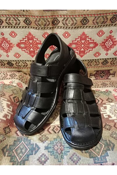 NO BRAND Sultan Brand Men's Sandals Black Genuine Leather Stitched Casual San...