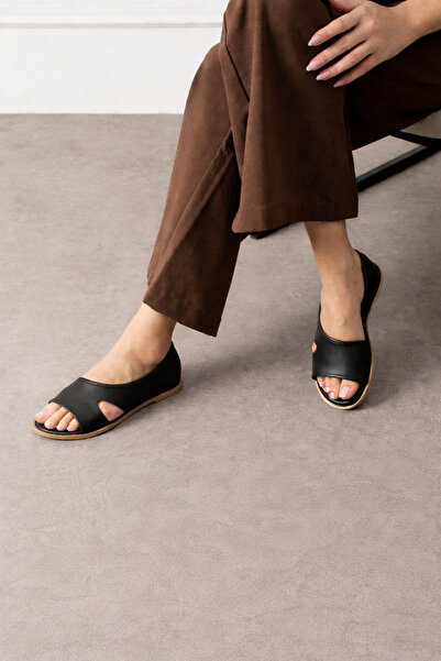 STOCON Women's Black Leather Thick Single Strap Open Edge Thin Sole Daily S S...