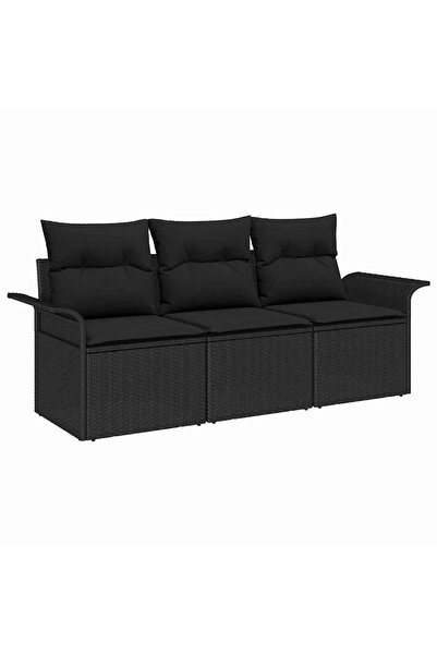 vidaxl Set de canapele pentru grădină cu pernă 3 pcs Negru Rattan poli