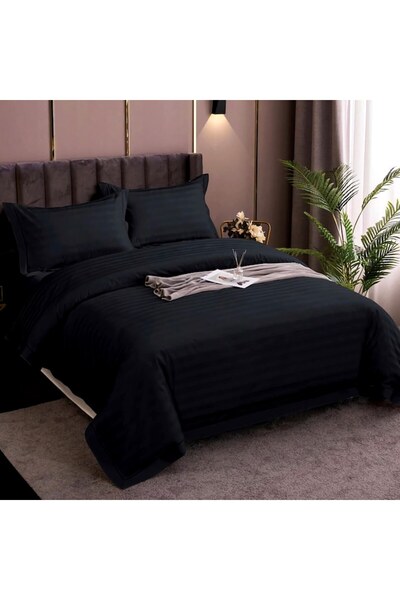 Casa Pucioasa Lenjerie pat Damasc Policoton 4 piese 200x230/180x200 55x80 Negru