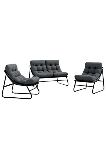 vidaxl Mobilier de grădină 3 pcs Negru Oțel vopsit electrostatic