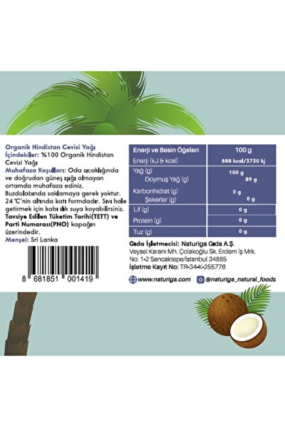 Naturiga Organik Hindistan Cevizi Yağı 150ml