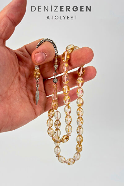 DENİZ ERGEN Orjinal Sertifikalı Usta İşi 24k Altın Parçacıklı Şeffaf Golden R...