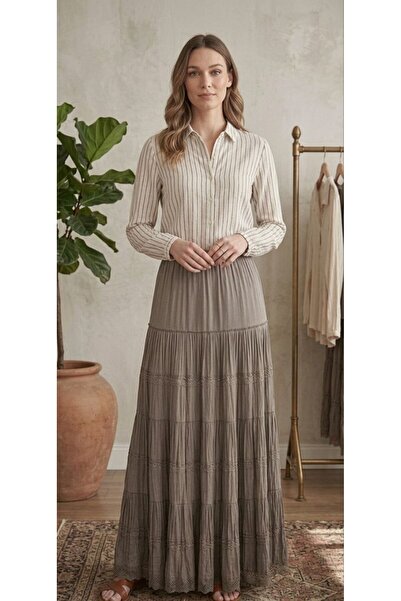 LİFERA تنورة قطنية ممشطة فاخرة بتفاصيل دانتيل