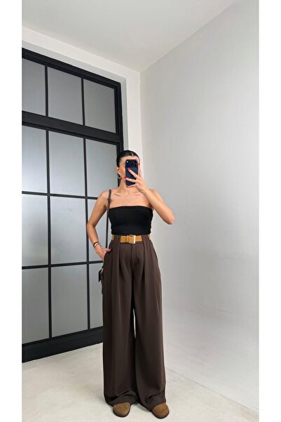 ALVOR Women's High Waist Pleated Wide-Leg Tencel Fabric Trousers