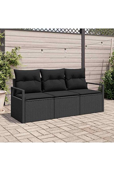 vidaxl Set de canapea 3 pcs Negru poliratan