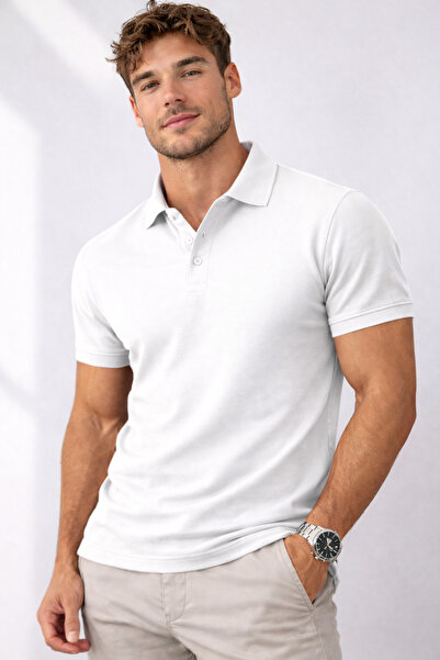QS Men's Polo Neck Slim Fit Basic T-Shirt Stretch Fabric