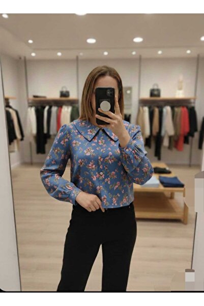 Azram Fashion kadın çiçek detaylı crop gömlek