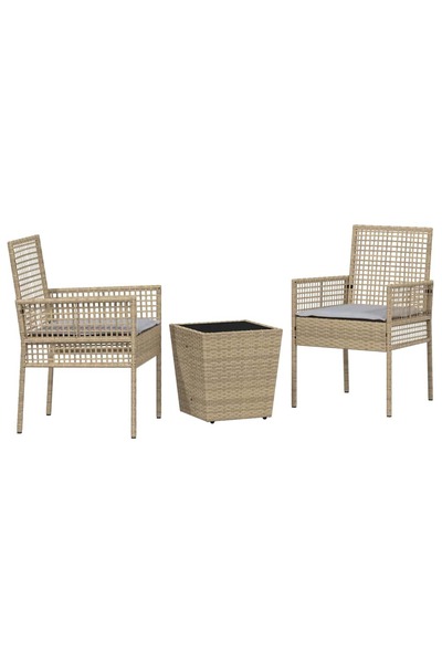 vidaxl Set Bistro de Grădină 3 pcs Bej poliratan