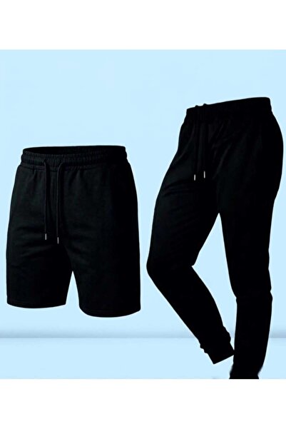 QAST GİYİM SANATI Unisex Summer Tracksuit+Shorts Combination Black