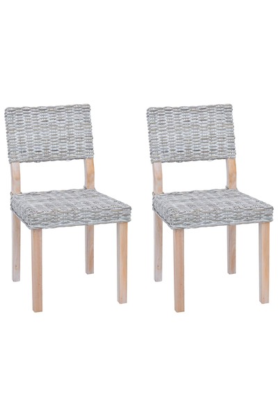 vidaxl Scaun de sufragerie 2 pcs Alb spălat 46 x 55 x 84 cm Ratan Kubu