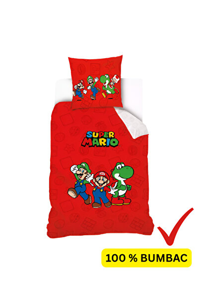 Super mario Σετ παπλωματοθήκης κόκκινο, 140×200cm, 70×90 cm, 100% Βαμβάκι