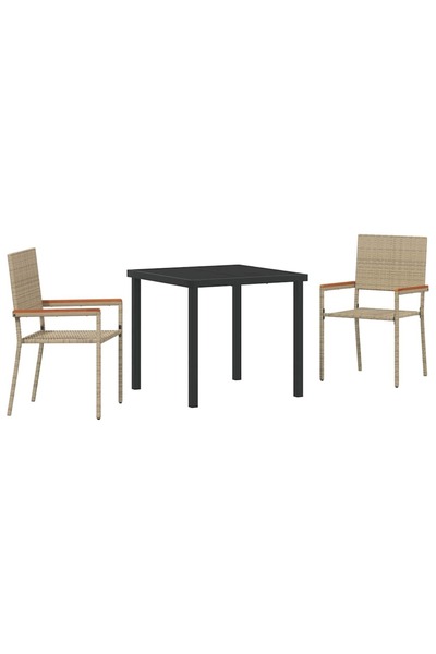 vidaxl Set de masă pentru grădină cu pernă 3 pcs Bej poliratan