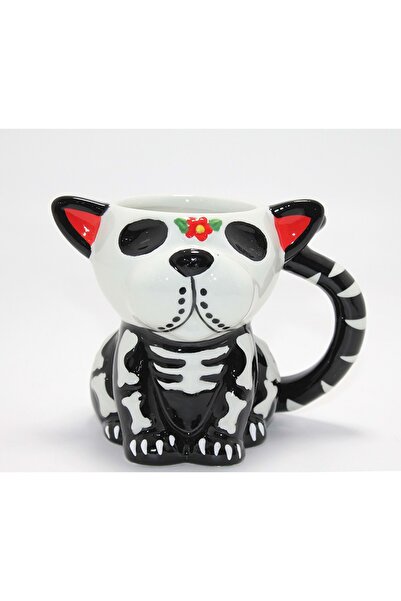 Mihristore Day of the Dead 3D Embossed Porcelain Mug with Dog Figure Gift Mug