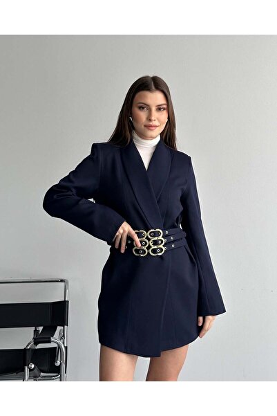 FERZOLAİO Special Design Navy Blue Blazer Jacket, Pack of Belt