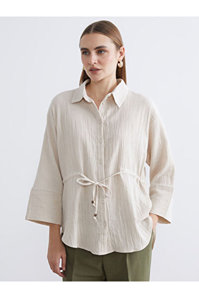 LC Waikiki Rmz Gi̇yi̇m Farkiyla Ba Tie-Detail or Textured Name Is Muslin Shirt