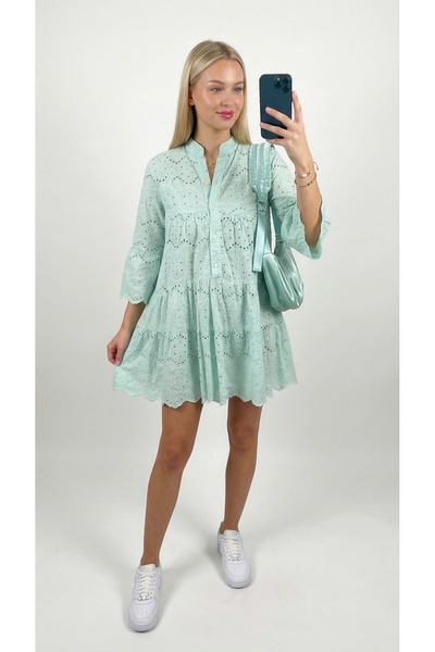 Matcha Butik Kadın Brodeli İtalyan Mint Elbise