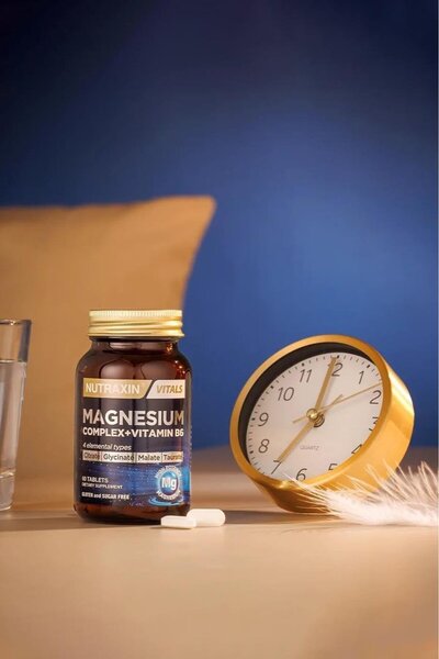 Nutraxin Magnesium Complex (Sitraat - Glisinat - Malat - Taurat - B6) 60 Tablet + Hap Kutusu Hediye