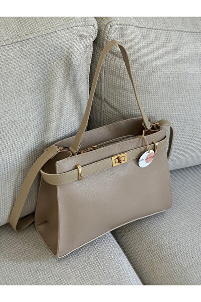 BAGLOVİS Women's Mink Color Shoulder Bag and Clutch Bag Stylish Daily Use Zip...