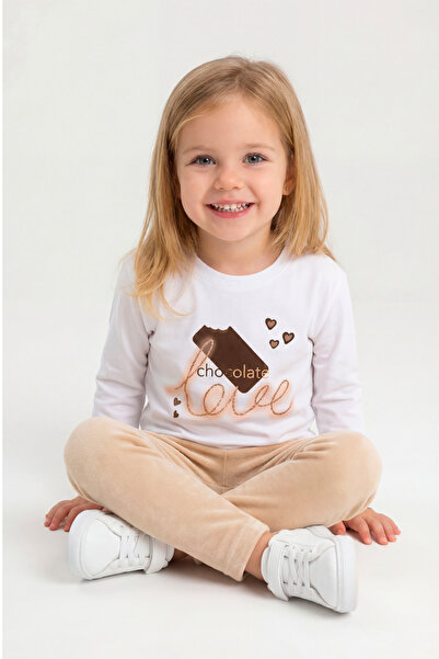 Mavipink Детски комплект от 2 части: Бяла памучна тениска с дълъг ръкав с шок...