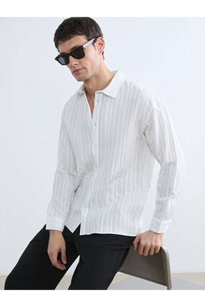 LC Waikiki Rmz Gi̇yi̇m Farkiyla Standart Fit Ci Striped O Poplin Rkek Shirt