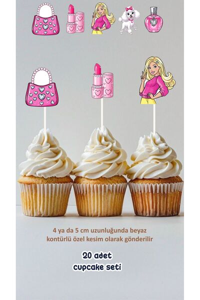Sinek Kupası Tasarım Barbie Konsept Kürdanlı Cupcake Süsü Doğum Günü Süsü *20...