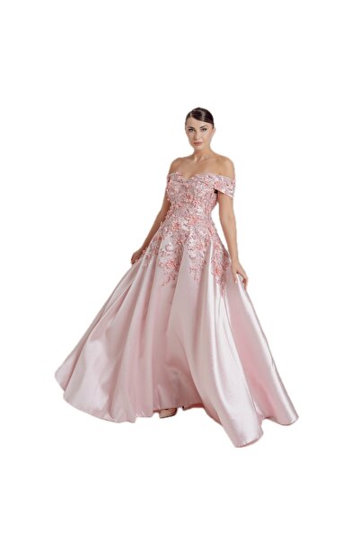 MARIETTAKSA فستان وردي اوف شولدر بتطريز زهور