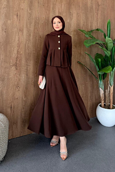 Hazamoda Ukte Pilise Detailed Skirt Suit Brown