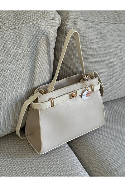 BAGLOVİS Women's Cream Color Shoulder Bag and Clutch Bag Stylish Daily Use Zi...