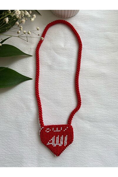 Handmade KUM BONCUK EL İŞİ KIRMIZI MUSKALIK KOLYE