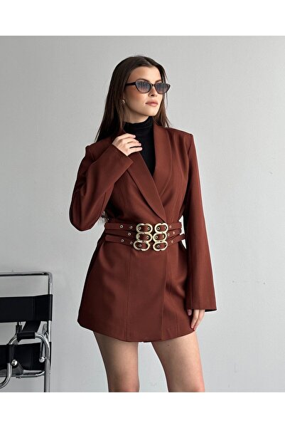FERZOLAİO Special Design Brown Blazer Jacket Set of Belt