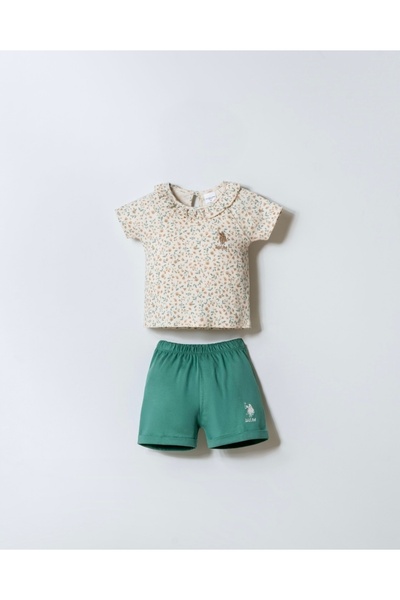 Uspa Baby Girl & Kids Soft Brioche Knit Fabric Combed Cotton Shorts Set