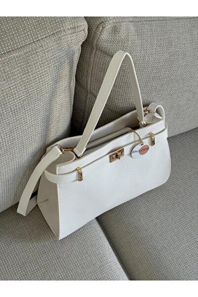 BAGLOVİS Women's White Color Shoulder Bag and Clutch Bag Stylish Daily Use Zi...