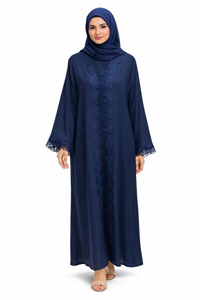 Ophelia Open-Front Abaya with Delicate Floral Lace Embroidery and Trim – Mode...