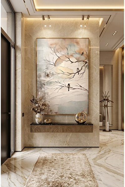 lawhat لوحة فنية أنيقة تعكس جمال الطبيعة في لحظة هدوء ساحرة، برواز ذهبي