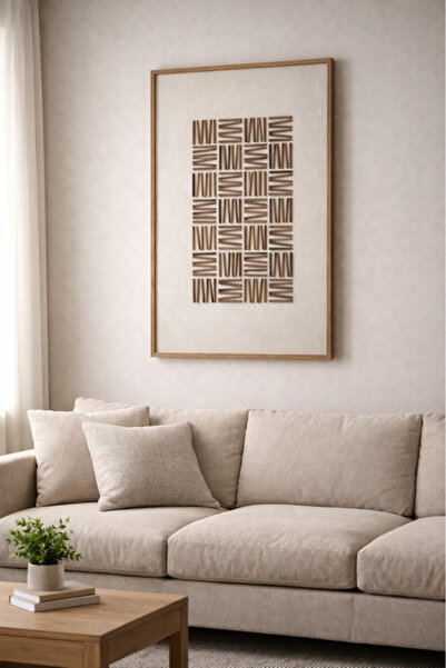 MARIA HOMES لوحة جدارية هندسية من الخشب الطبيعي مع إطار خشبي، لوحة ديكور عصرية