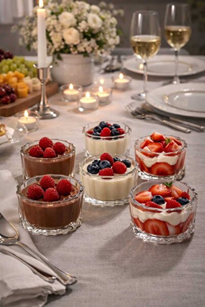çukurova home Tulin 6-Piece Glass Bowl - Pudding - Dessert and Ice Cream Bowl...