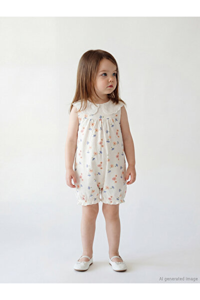 LC Waikiki Lcw Baby Ecru Peter Pan collar Floral Baby Girl Jumpsuit from Cc C...