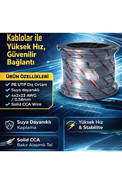 Retro CAT6 UTP DIŞ ORTAM 4x2x23 AWG 0,57MM SOLİD CCA WİRE KABLO 300 METRE