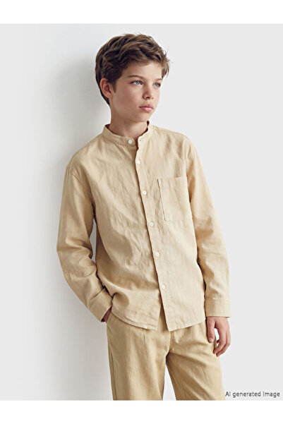 LC Waikiki Rmz Gi̇yi̇m Farkiyla Hakim Roba Yaka Ke Linen Boy's Shirt with a P...