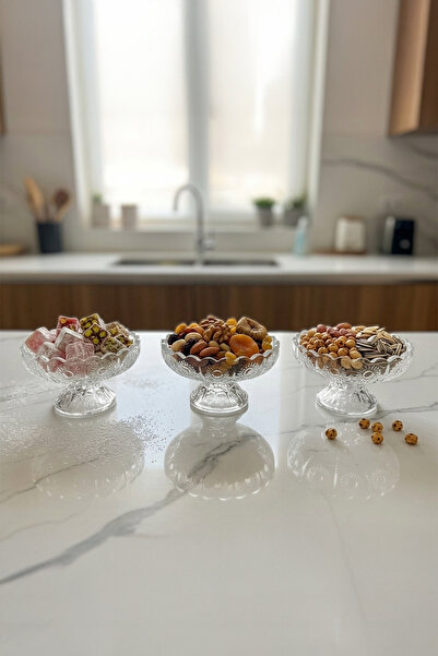 Ela&Elis Virenna Glass Footed Snack Bowl Breakfast Bowl Set of 3 12 cm 130 ml