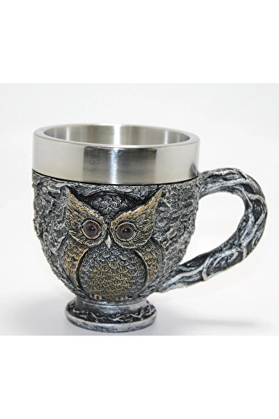 Epilons 3D Embossed Owl Bust Stainless Steel Mug Cup Alk4482