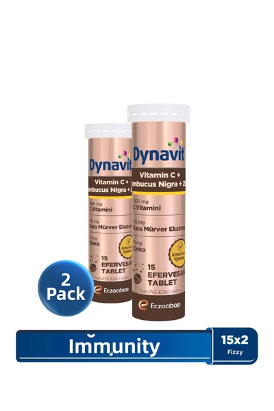 Dynavit فيتامين سي، سامبوكوس نيجرا والزنك 15 قرص فوار ×2 - للمناعة - بنكهة ال...