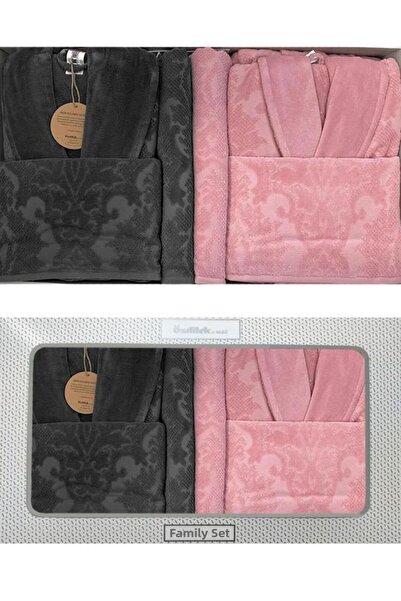 Özdilek Комплект халати Curve Family Set Double Pink-Antracite