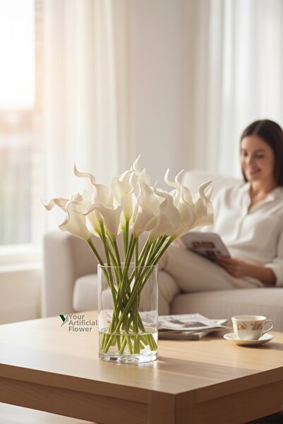 YAPAY ÇİÇEKÇİNİZ باقة زهور الراوند الاصطناعية الرطبة 8 زهور صناعية